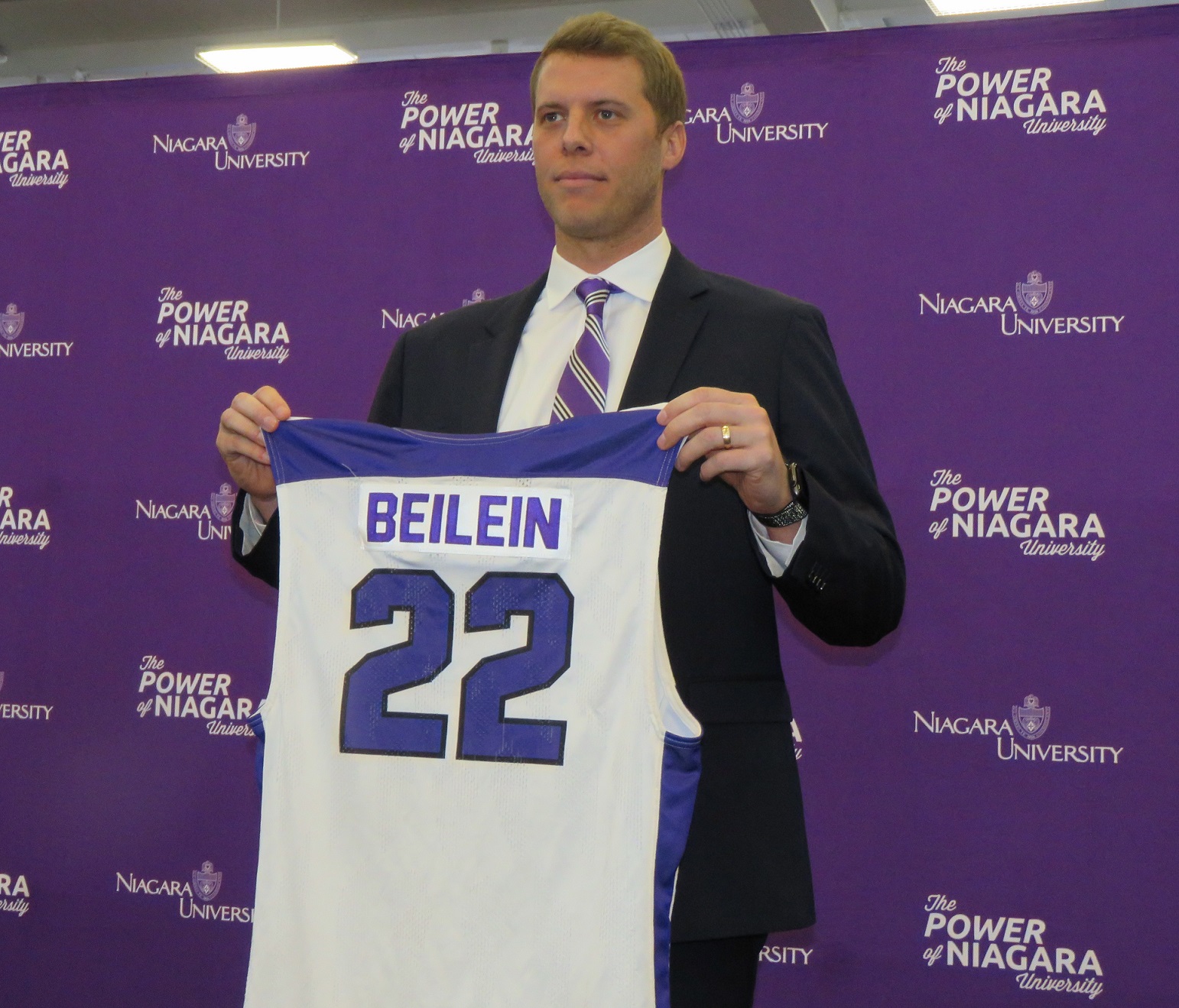 Patrick Beilein is introduced as the Niagara University men's basketball team's 22nd head coach in program history. (Photos by David Yarger)
